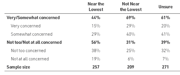 Table reporting survey respondents' concerns about the unemployment rate